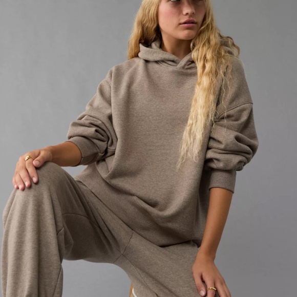 American Eagle Everyday Luxe Oversized Hoodie Sweatshirt Soft Heathered Coffee - Picture 9 of 9